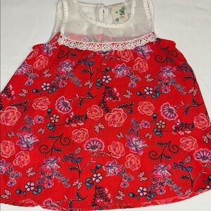 Lily Bleu Red Floral Sleeveless Top with Lace Yoke